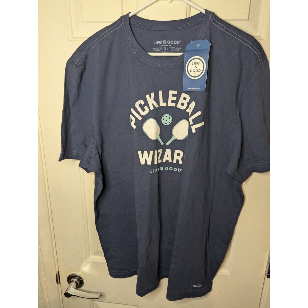 Life Is Good Shirt Men's Size XLarge Blue Crusher Tee Pickleball Wizard NWT